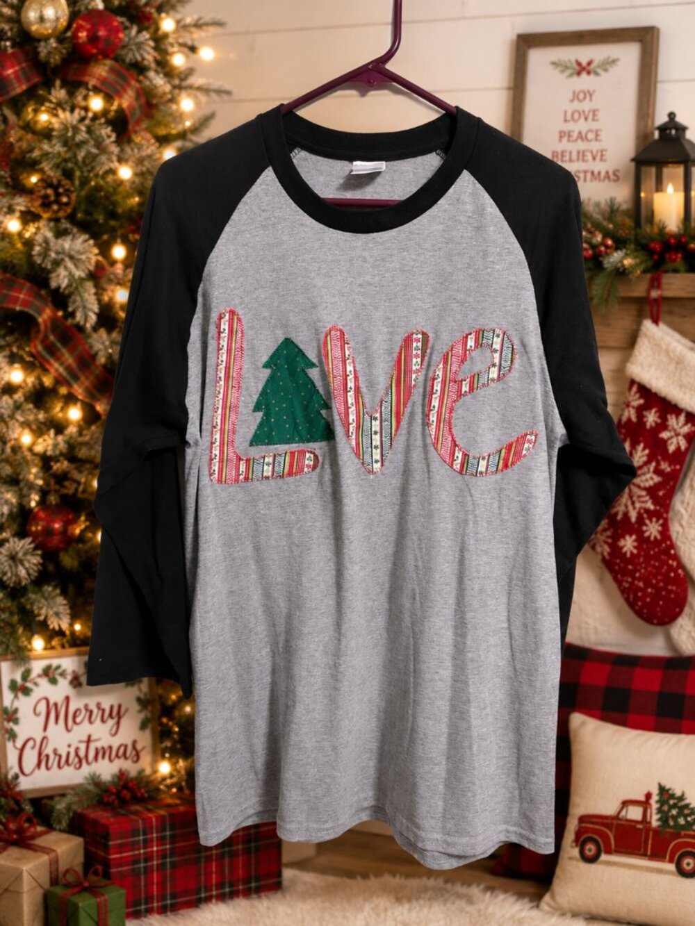 Port & Company Christmas LOVE Raglan Shirt - Holiday Appliqué